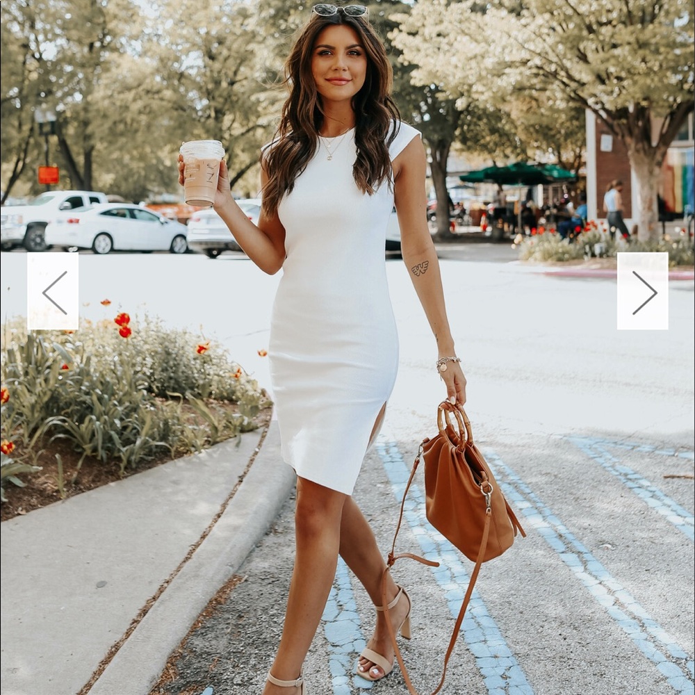 Cap Sleeve White Ribbed Dress